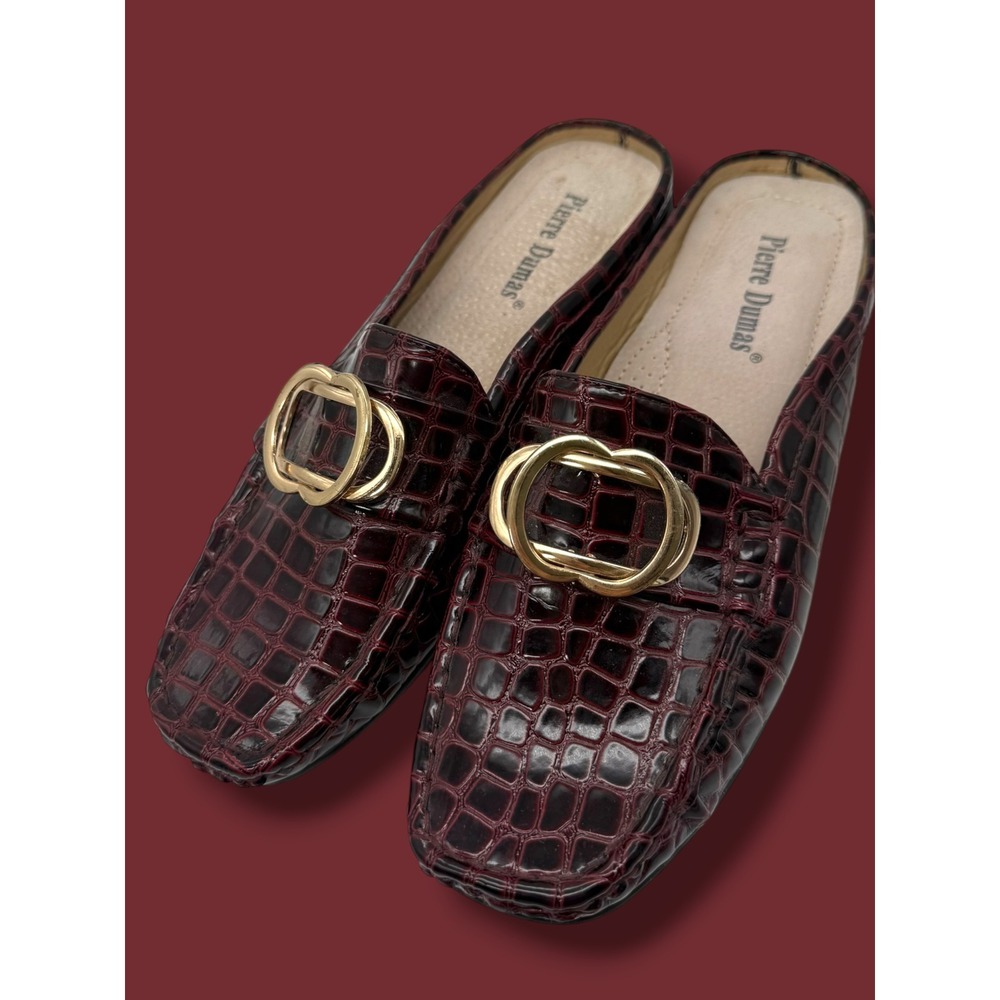 Pierre Dumas Burgundy Croc Embossed Mule Loafers Size 9
